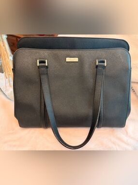 kate spade Black Saffiano Leather Tote with Gold Plaque